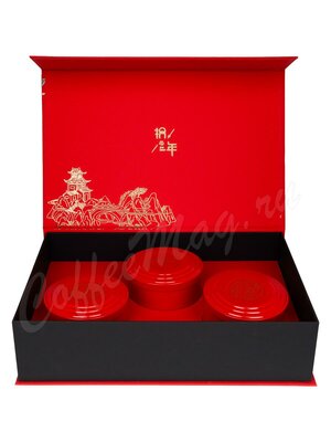 Набор подарочный для чая красный Пагода сумка, коробка, 3 банки 35*23*8,5 см