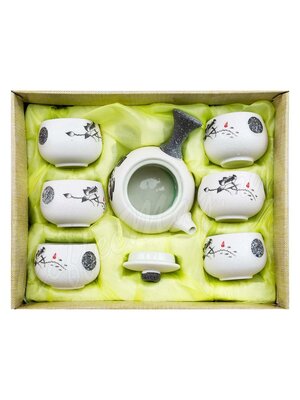  Чайный сервиз керамический Пятицветный пруд в подарочной коробке 7 предметов: чайник и пиалы
